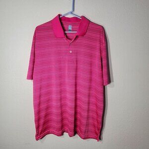 PGA Tour Mens XXL Pink Striped Short Sleeve Polo Shirt 100% Polyester